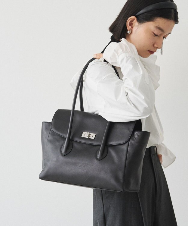 russet 《@__serako.r__企画》ソフトレザーフラップトートバッグ(CE-1678) Black