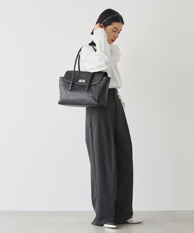 russet 《@__serako.r__企画》ソフトレザーフラップトートバッグ(CE-1678) Black