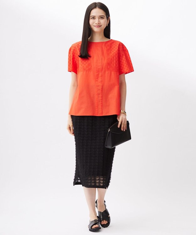 自由区 エンブロイダリーローン Tブラウス マンダリン