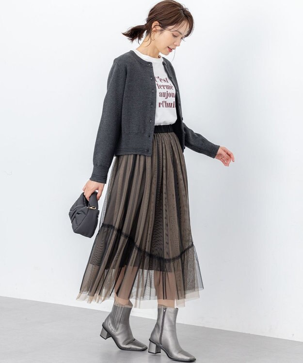 組曲 L 【加藤ローサさん着用】プリントロング Tシャツ ロゴホワイト系