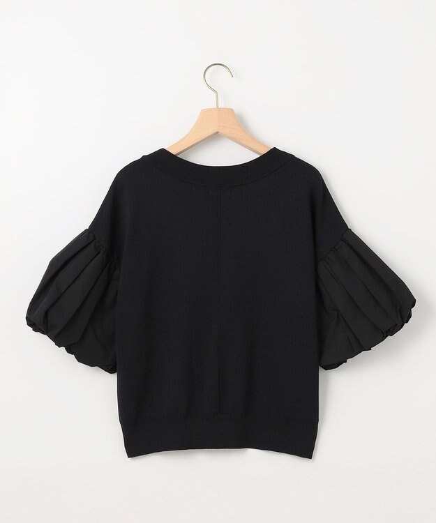 組曲 ストレッチクリアパフ袖 ニット ブラック系