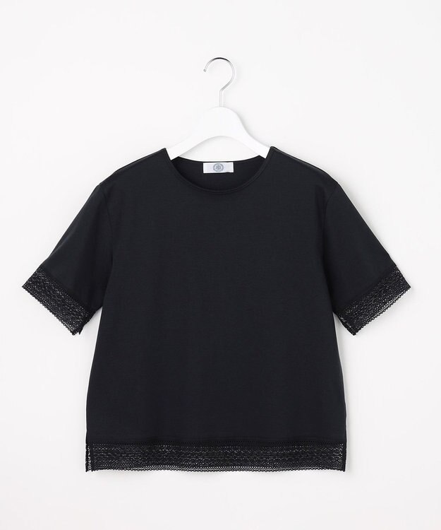 J.PRESS LADIES 【一枚で着映え】コットンスムース レース カットソー ネイビー系