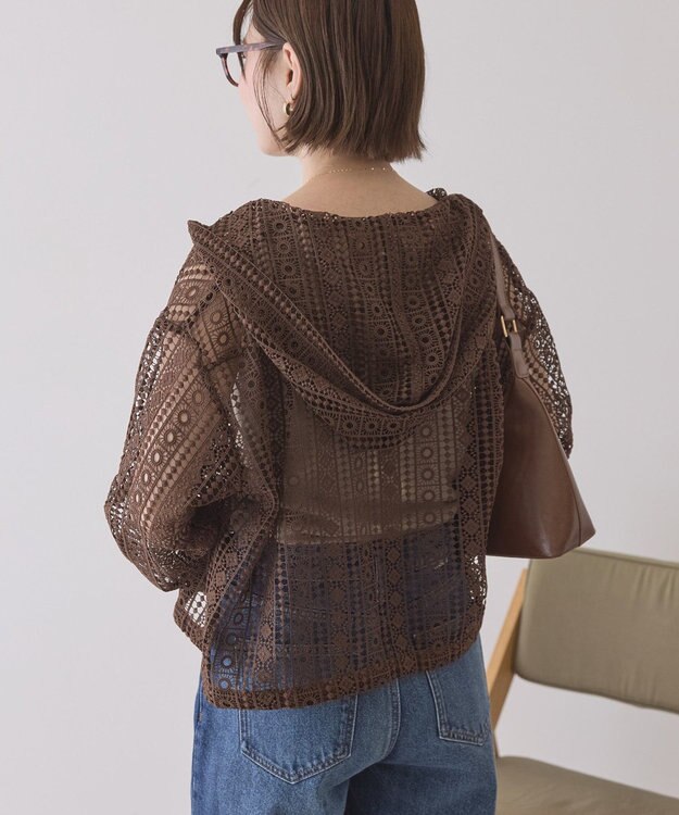 AMERICAN HOLIC 【先行予約】幾何学レースフードシャツ Brown