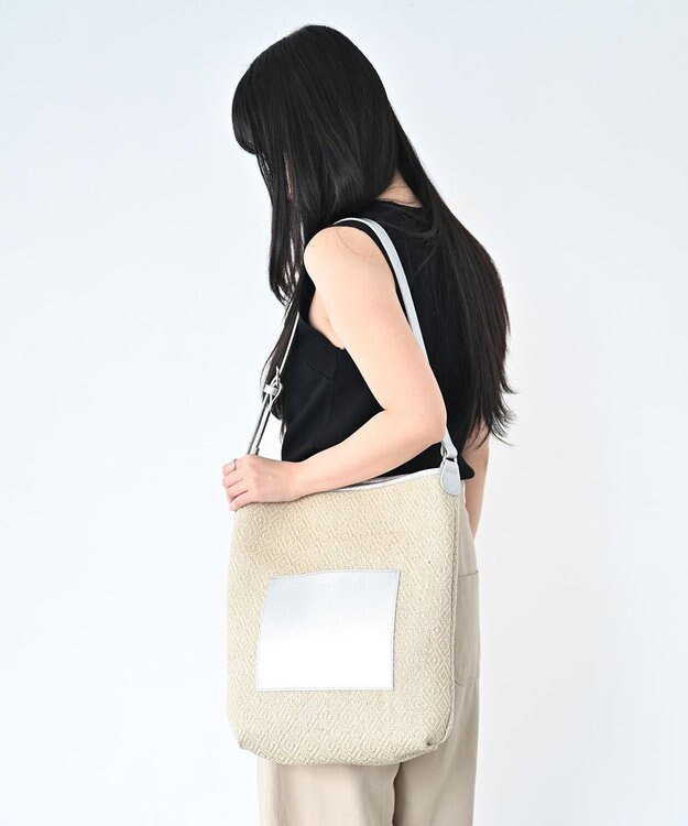 Hekhèr Le Style de Vie 【日本製 / A4サイズ対応 / 3WAY】ジュート×牛革 ショルダーバッグ large シルバー