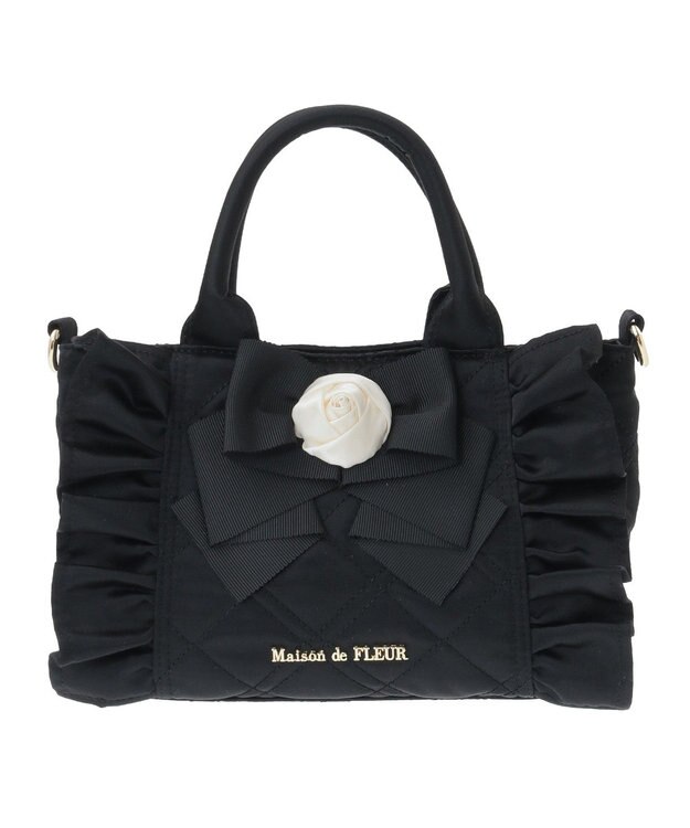 Maison de FLEUR ローズ2Wayキルティングミニトートバッグ Black