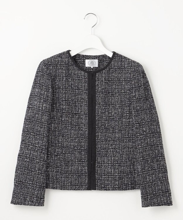 J.PRESS LADIES 【セットアップ対応】ファンシーツイード ノーカラー ジャケット ネイビーミックス系