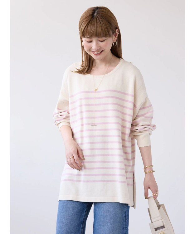 AMERICAN HOLIC パネルボーダーニットチュニック Pink