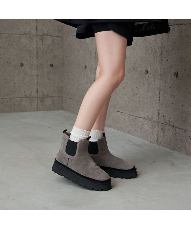 MODE ET JACOMO <carino>本革ムートン　サイドゴアショートブーツ オーク