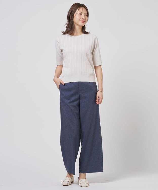 J.PRESS LADIES Rayon Elite Stretch クルーネック ニット ライトベージュ系