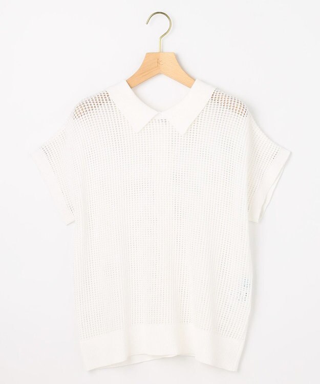 組曲 L 【先行予約・WEB限定・前後着用可】メッシュニット 襟付き半袖カーディガン オフ系