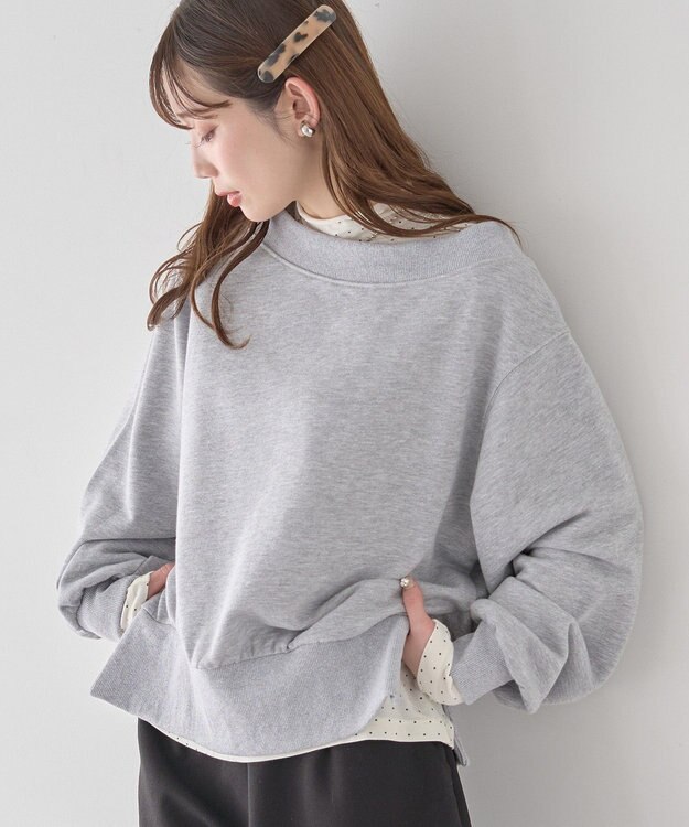 earth music&ecology 裾スリット裏毛プルオーバー Gray Mixture