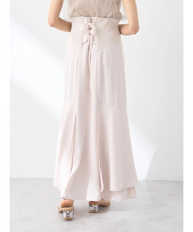 earth music&ecology サイドリブ切替バックレースアップスカート Ivory