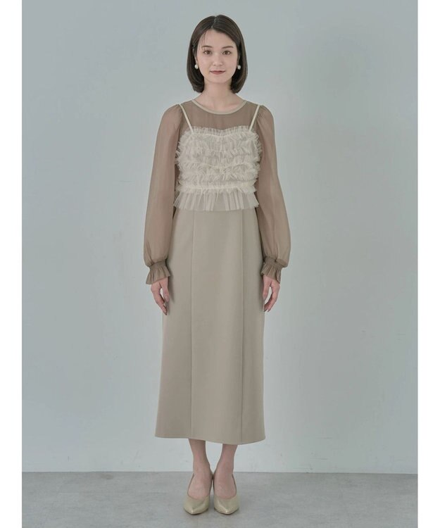 earth music&ecology ＳＥＴ２点チュールキャミ付きドッキングワンピース Beige
