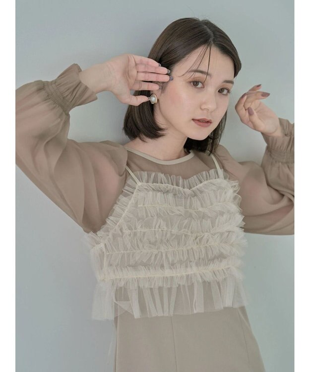 earth music&ecology ＳＥＴ２点チュールキャミ付きドッキングワンピース Beige