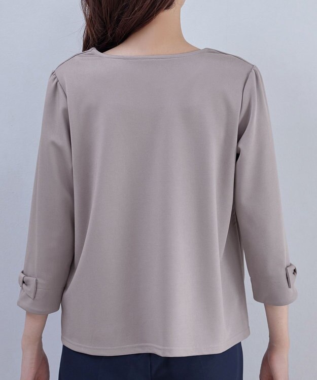 Tiaclasse 【洗える】リボン袖ポンチトップス グレージュ