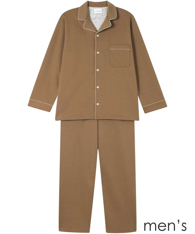 une nana cool 【綿混】ハイゲージダブルエアー メンズ長袖開襟 MADE WITH LIBERTY FABRIC ブラウン