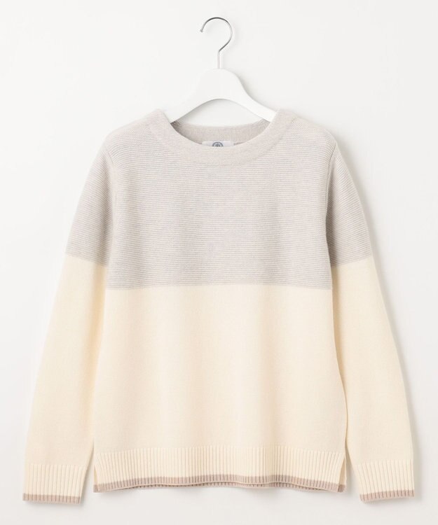 J.PRESS LADIES S 【WEB限定カラーあり・洗える】CAT ボートネック ブロッキング ニット ライトグレー×オフ×ベージュ系