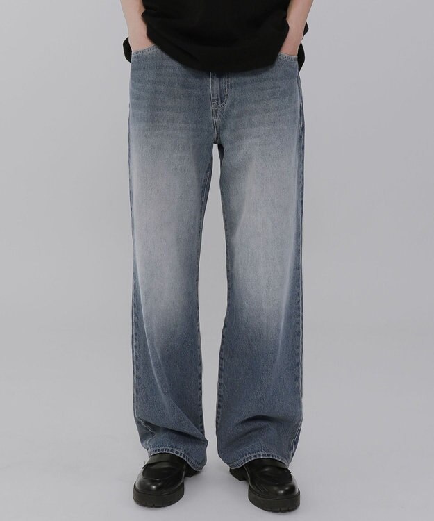 WEGO 【ウエスト調整可】ストレートデニムパンツ デニム中濃加工色