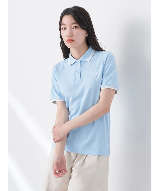 earth music&ecology ハートロゴ刺繍ポロ Blue