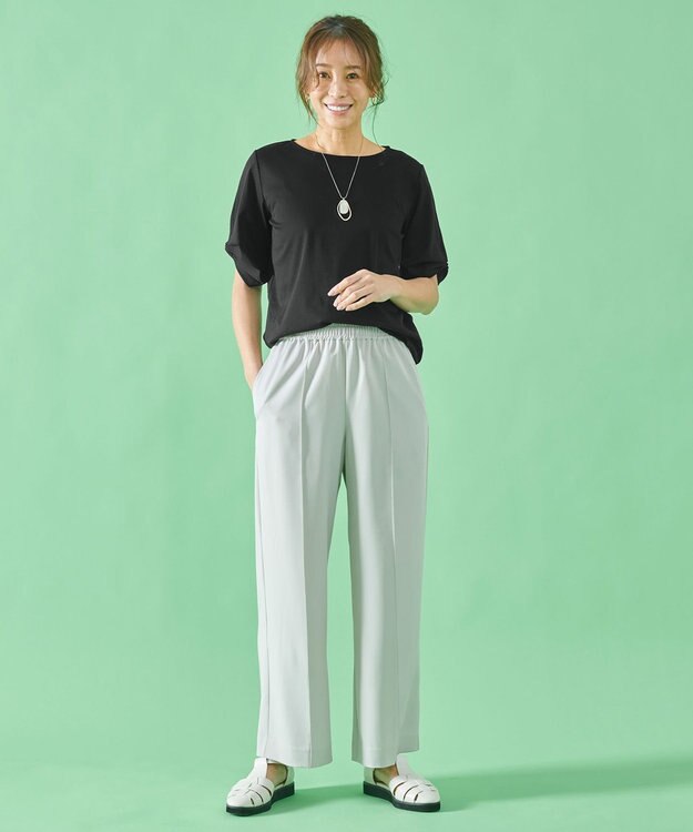 ANY 【接触冷感】シルケットスムース タックスリーブトップス ブラック