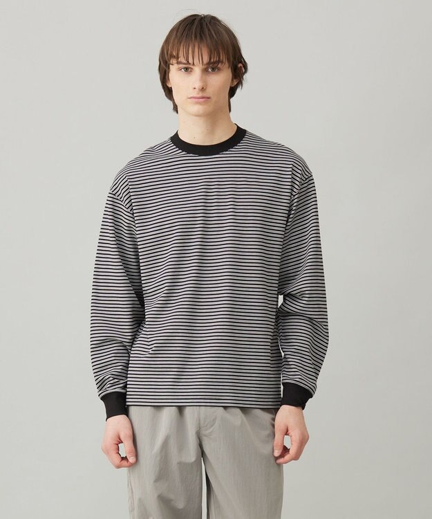 UNFILO MENS 【男女兼用】スマート ストレッチ ロングスリーブTEE【OCEANS web / YouTube 掲載】 ブラックボーダー