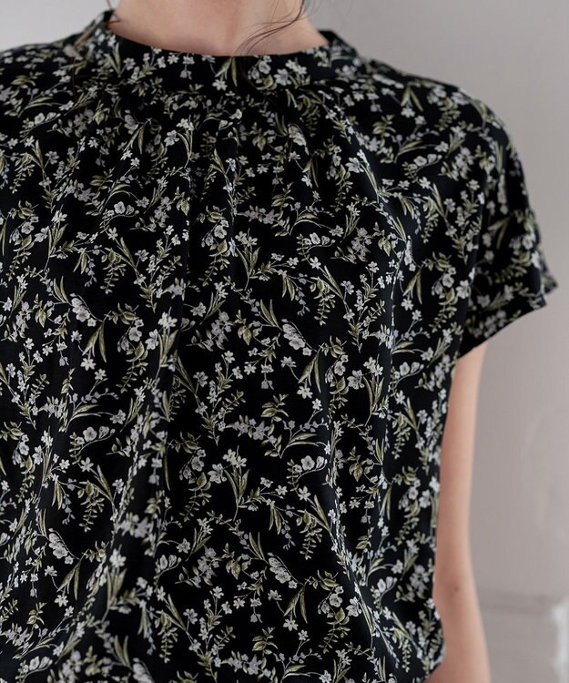 Tiaclasse 【洗える】花柄フレンチスリーブワンピース ブラック