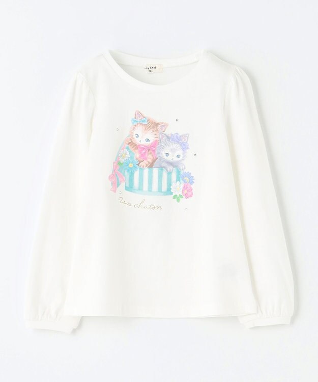 ANY KIDS ガーリーアート 長袖Tシャツ オフホワイト（ネコ）