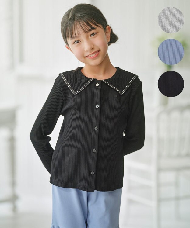 組曲 KIDS 【150-160㎝】セーラーカラー リブトップス ブラック