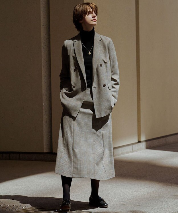 J.PRESS LADIES L モナベールツイル チェック フレア スカート ブラウンチェック系