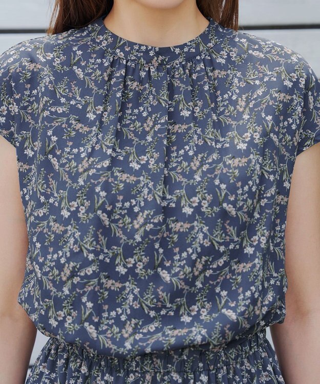 Tiaclasse 【洗える】花柄フレンチスリーブワンピース ブルー