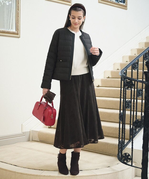 ANY SIS 【2SET】フェザー ニット × フロッキー スカート アイボリー×ブラウン