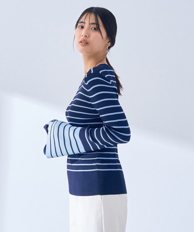 YECCA VECCA マルチボーダー柄ニット Navy