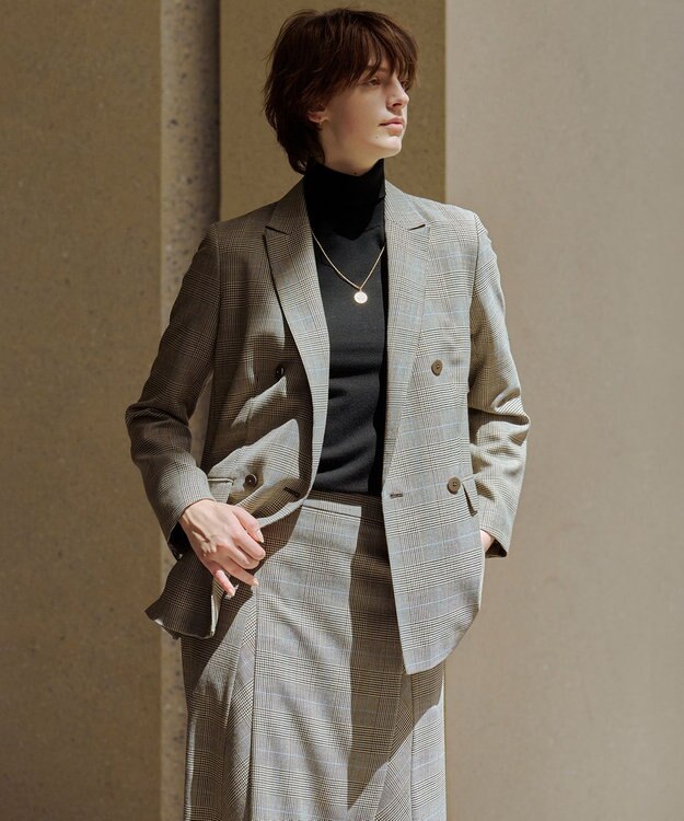 J.PRESS LADIES L モナベールツイル チェック フレア スカート ブラウンチェック系