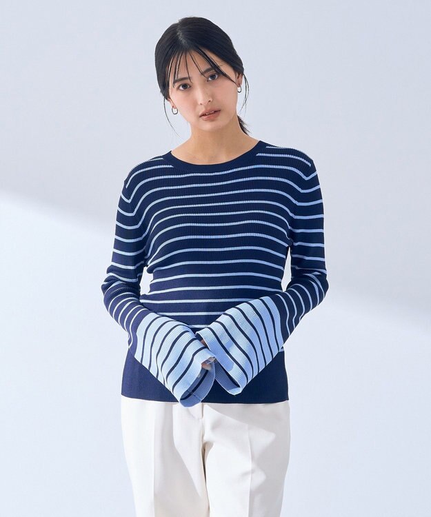 YECCA VECCA マルチボーダー柄ニット Navy