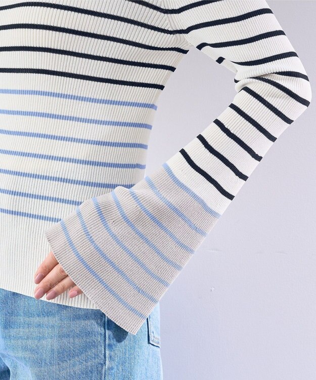 YECCA VECCA マルチボーダー柄ニット Ivory