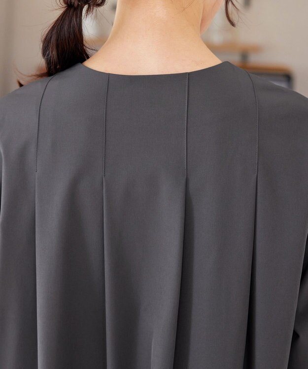 Tiaclasse L 【洗える】ストレッチタフタタックチュニックブラウス チャコールグレー