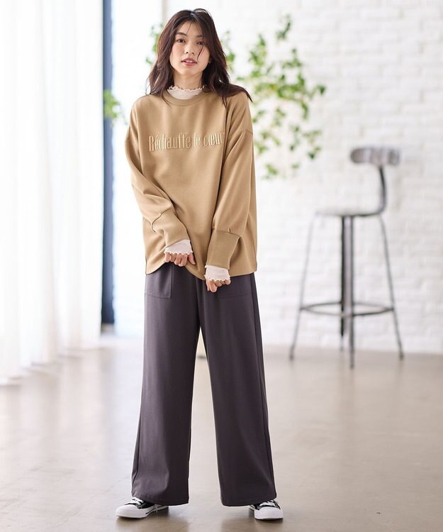 ANY L 【洗濯機可】エンブロイダリーロゴダンボールプルオーバー キャメル