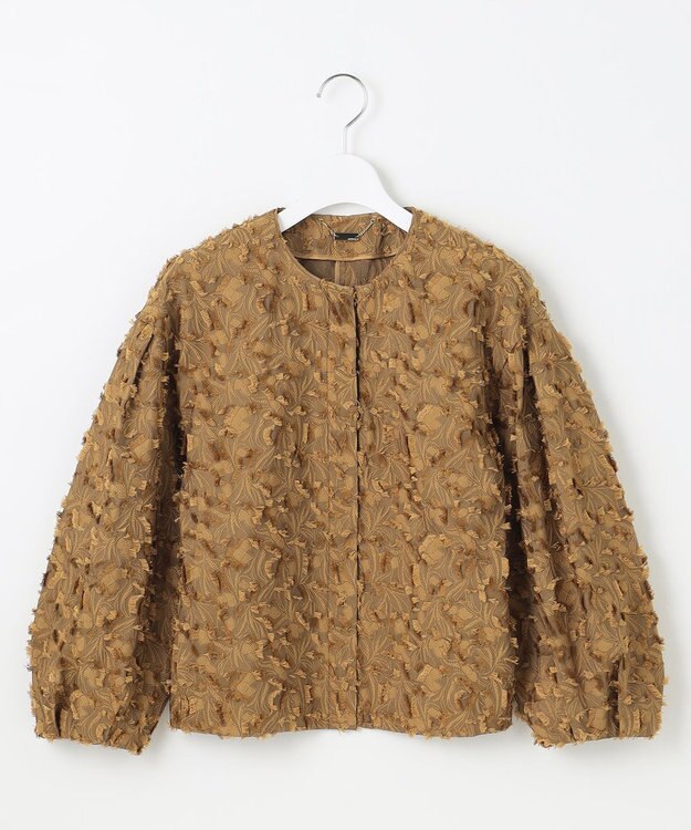 自由区 L YONEZAWAレーシージャガード ノーカラージャケット ブラウン系