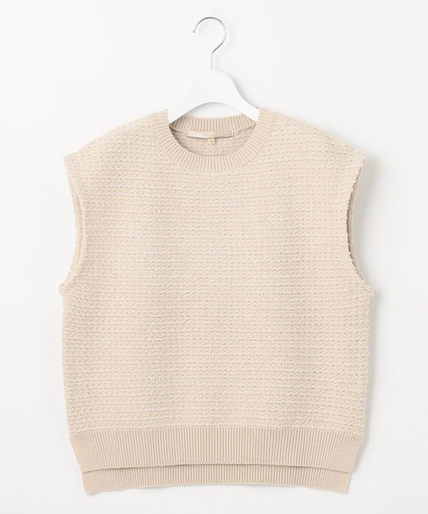 自由区 L 【洗える】ツイードライクニット ベスト ベージュ系