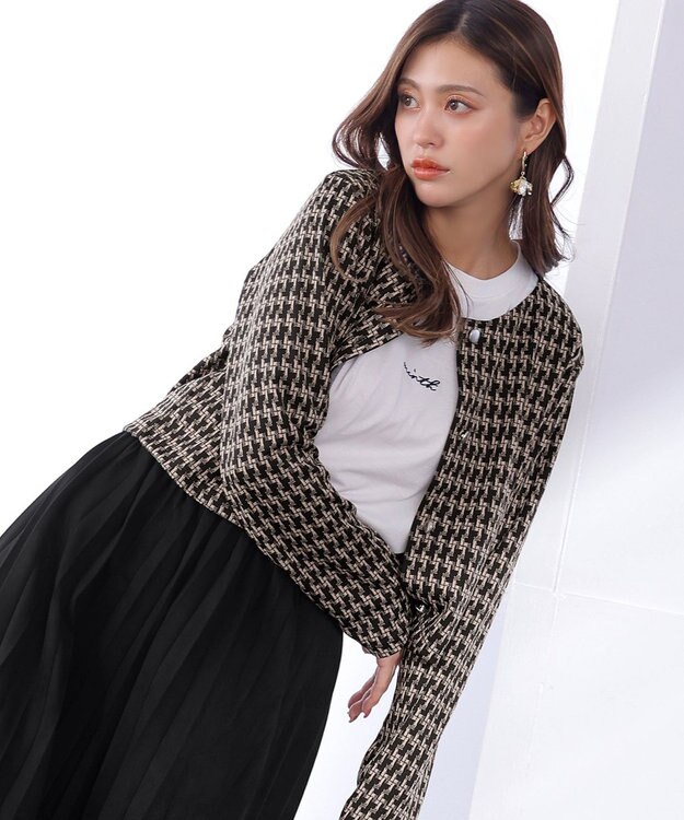 Tiaclasse 【洗える】カットジャガードコンパクトカーディガン ベージュ