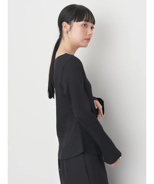 earth music&ecology パールヘンリーリブプルオーバー Black