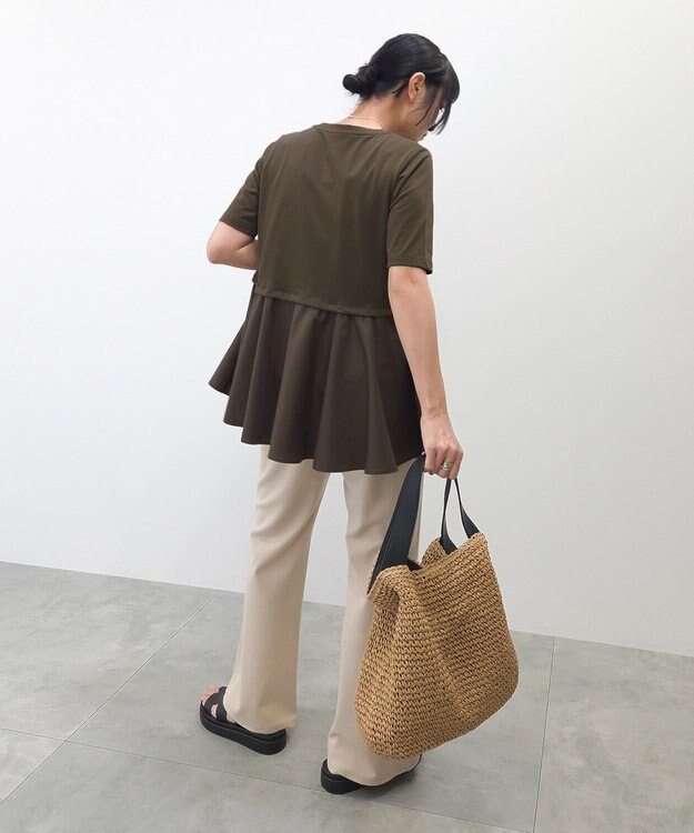 Green Parks 異素材ドッキングペプラムプルオーバー Brown