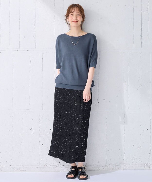 ANY 【洗濯機可/UVカット/アンチピリング】ハーフスリーブガーターニット ブルー