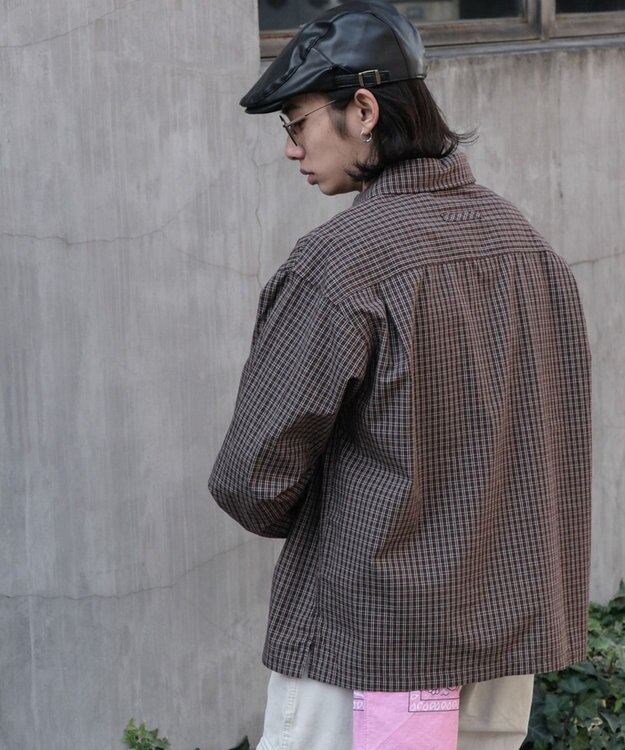 WEGO ミニマムチェックショートシャツ（LS） ブラウンチェック1