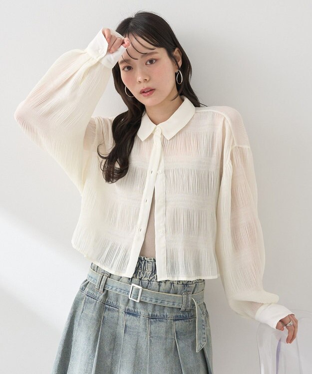 earth music&ecology マジョリカプリーツショートシャツ Ivory