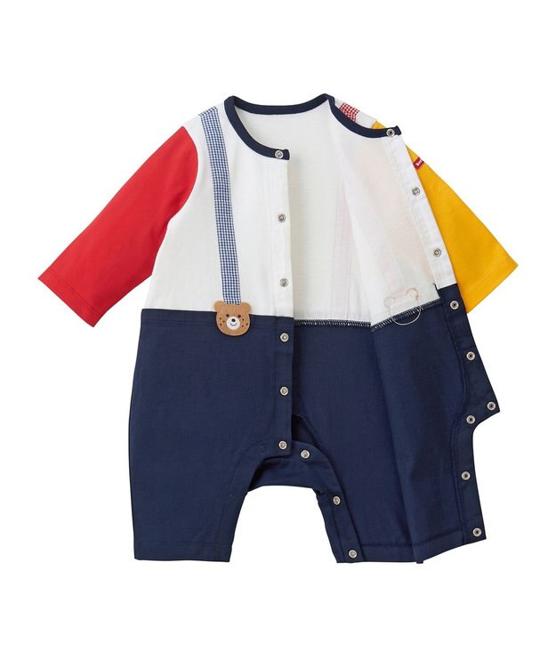 MIKI HOUSE HOT BISCUITS 【70-80cm】 サスペンダー 7分丈カバーオール マルチカラー