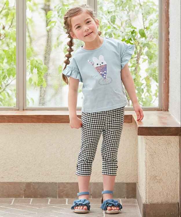 ANY KIDS 接触冷感 ミラクルスパンコール Tシャツ サックスブルー系