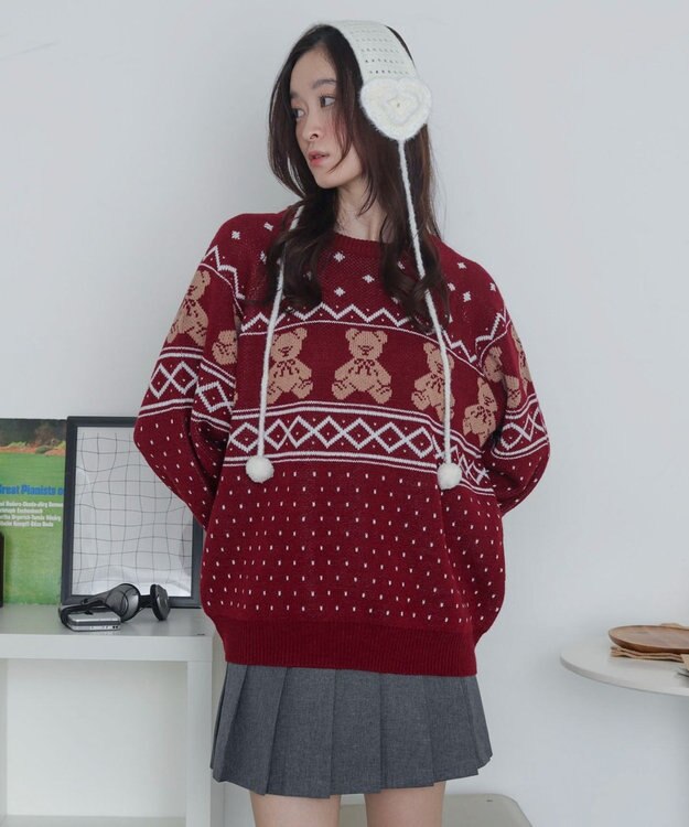 WEGO ノルディックベアニットプルーバー ワイン