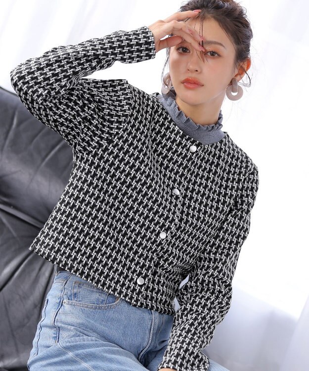 Tiaclasse 【洗える】カットジャガードコンパクトカーディガン オフホワイト