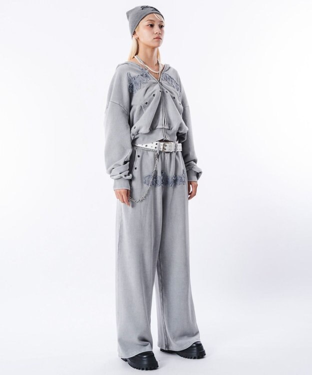 WEGO 【ウエストゴム/ユニセックス着用ITEM】ブリーチハトメスウェットパンツ グレー